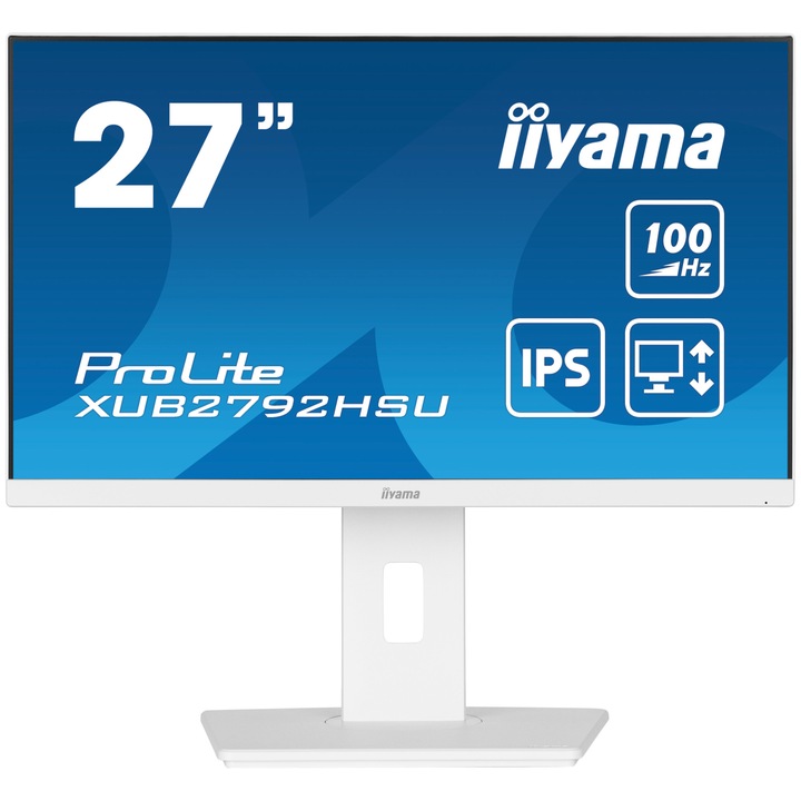 Iiyama (XUB2792HSU-W6) ProLite 27" IPS LED monitor, 1920*1080, 100Hz, 0, 4ms, 1300:1, 250cd/m2, 1*HDMI, 1*DisplayPort, 4*USB v. 3.2 Gen 1 port, PIVO, fehér