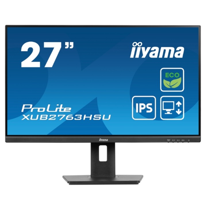 Monitor IPS LED Iiyama 27" XUB2763HSU-B1, Full HD (1920 x 1080), HDMI, DisplayPort, Boxe, Pivot, 100 Hz, 3 ms (Negru)