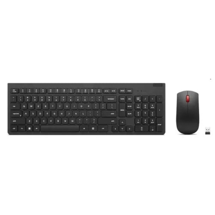 Set Tastatura Si Mouse Wireless, Lenovo Essential Gen2, Conexiune Wireless 2,4 Ghz, Tastatura Rezistenta La Apa, Layout Canadian/Francez, Durata Lunga De Viata A Bateriei, 110,1 x 61,5 x 36,1 mm, Negru