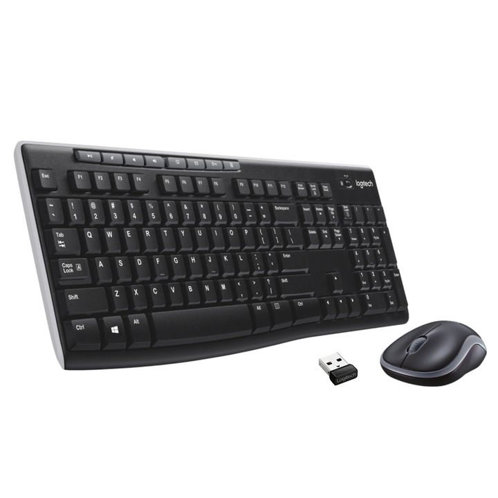 Set tastatura si mouse, wireless Logitech MK270, full-size, negru