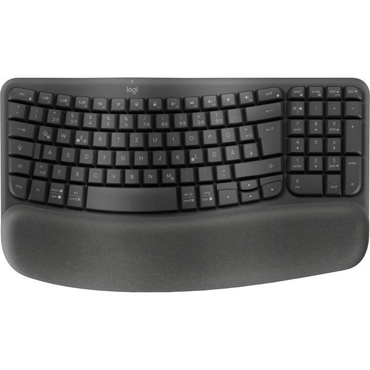 Клавиатура, Logitech, Wave Keys for Business, безжична/Bluetooth, ергономична, черна