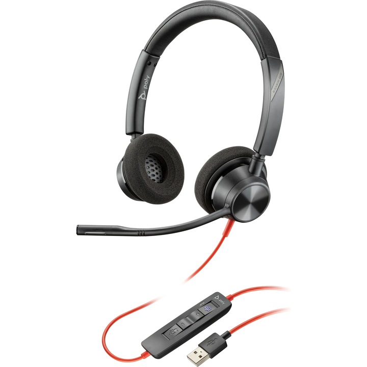 Casti Over the Ear HP Blackwire 3320, Certificare Microsoft Teams, Cablu 2.18m, Negru