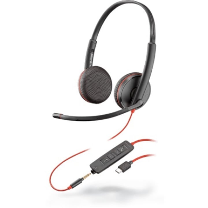 Слушалки Poly Blackwire 3225, над ухото, с кабел, 20-20000 Hz, черни