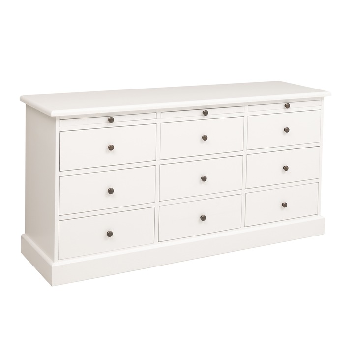 Comoda cu 9 sertare, culoare alb P004, vopsit, 100% lemn masiv