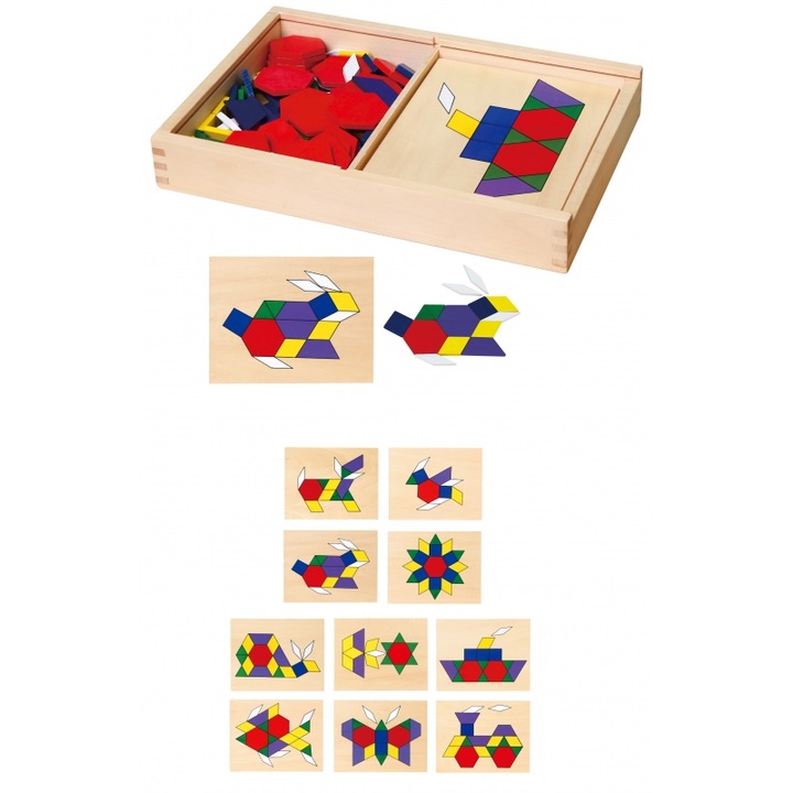 Set Mozaic Geometric din Lemn Viga Toys, Educativ, Multicolor, 148 piese, 3 ani