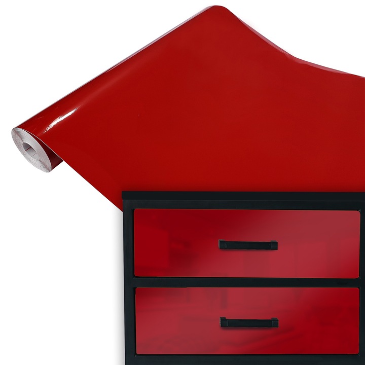 Folie autoadeziva pentru pervaz, vanzare la metru, 45 x 100 cm, DecoMeister®, Model Rosu Lucios Mediu, F007-045-0100