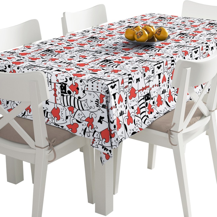 Abrosz, Macskák és szívek, Poliészter, Téglalap, Méret: 140 cm x 500 cm, TDX004/500