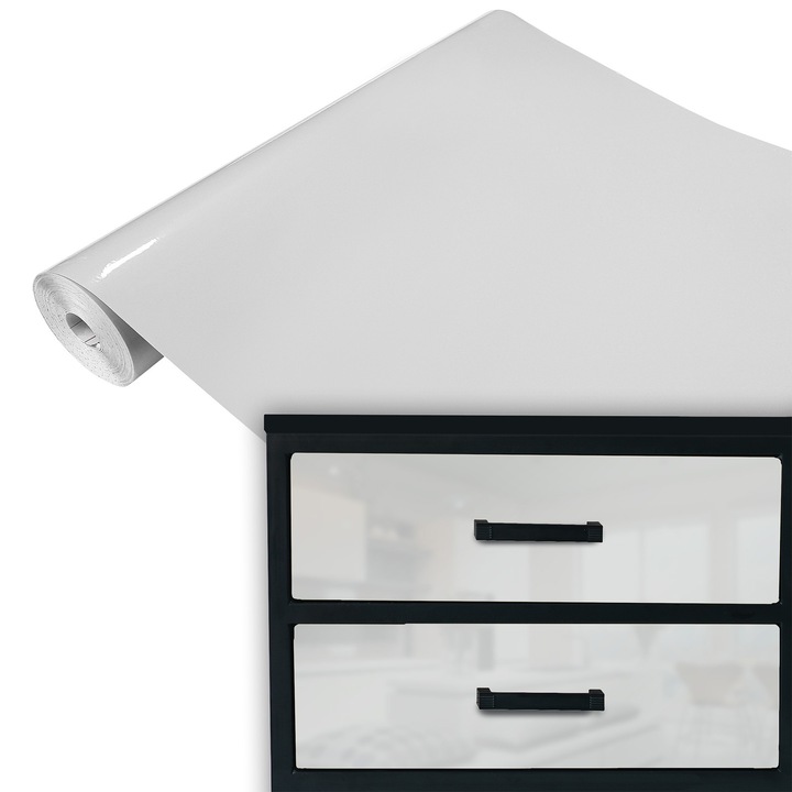 Tapet auto-adeziva pentru usa, vanzare la metru, 45 x 100 cm, DecoMeister®, Model Gri Deschis Lucios, F022-045-0100