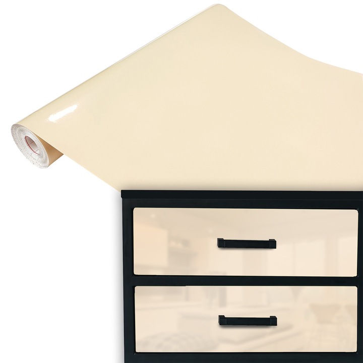 Folie autocolanta rezistent la apa, vanzare la metru, 45 x 100 cm, DecoMeister®, Model Bej Lucios, F021-045-0100