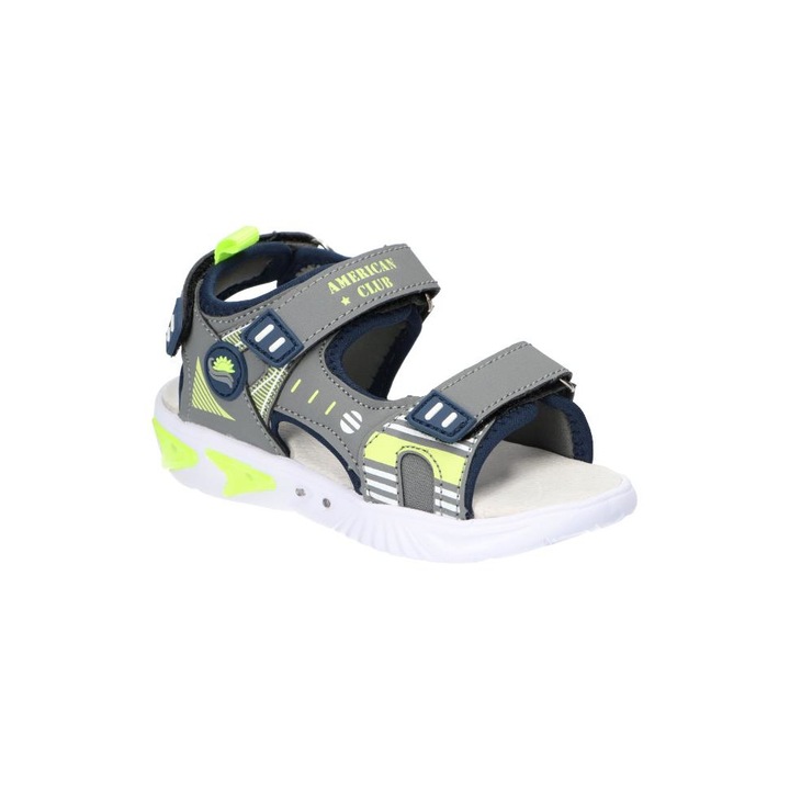 Детски сандали за момче, American Club, Hl12524, стелка от естествена кожа, светеща LED подметка, велкро, сиво 28
