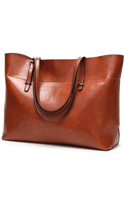 Válltáska, KALON, nagy kapacitású, PU bőr, barna