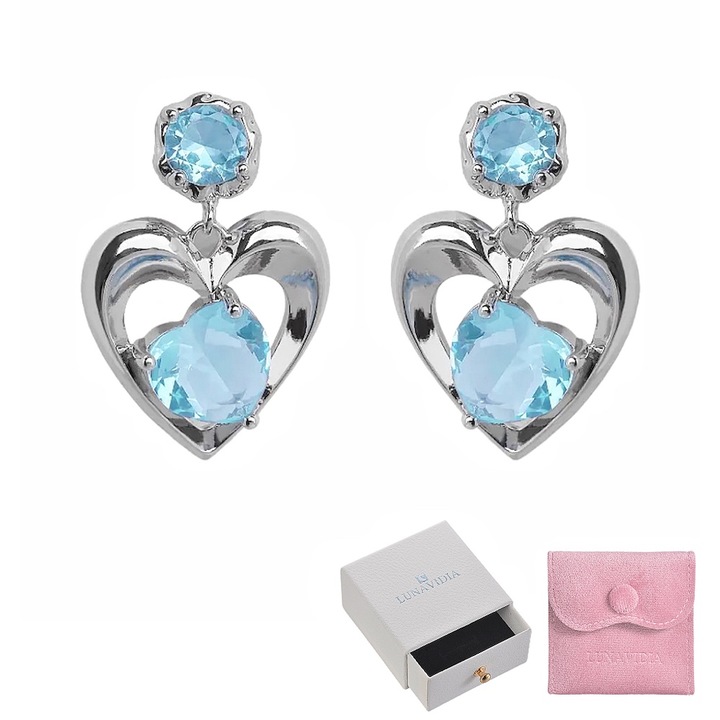 Cercei LUNAVIDIA in forma de inima, Argint 925, Zirconiu, Albastru/Argint