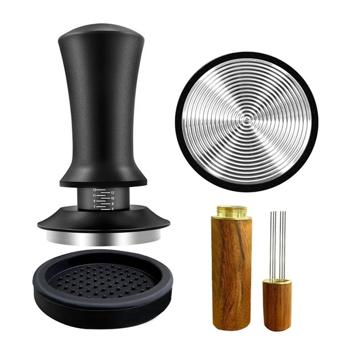 Tamper espresso 51 mm, silicon/otel inoxidabil, negru