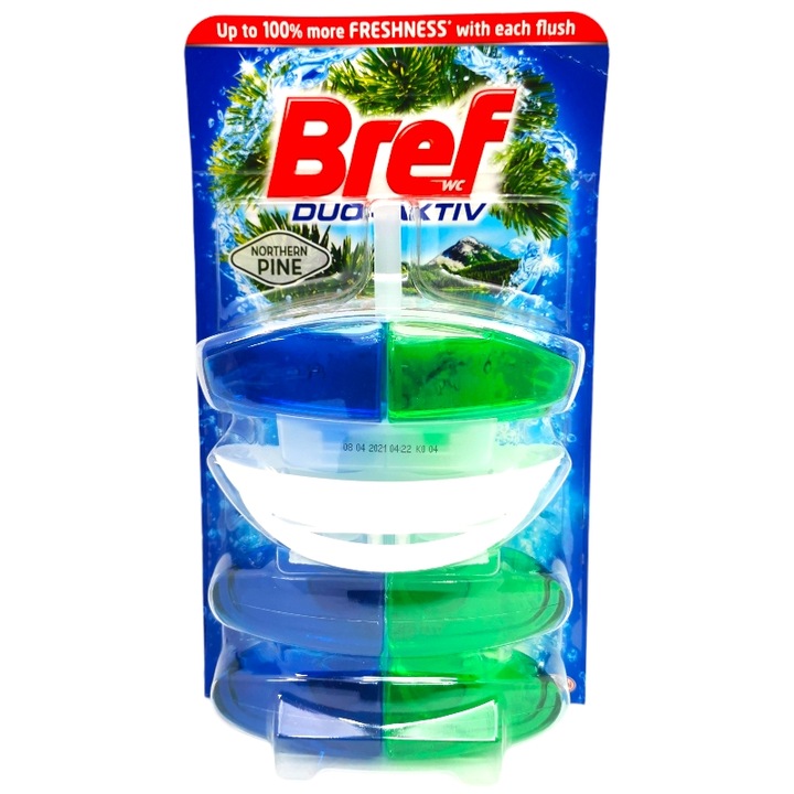 Ароматизатор за тоалетна чиния Bref, Duo-aktiv, Бор, 3 броя