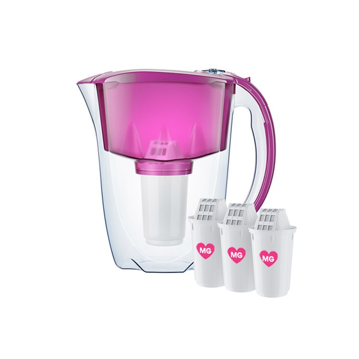 Кана за филтриране на вода Aquaphor, Модел Arctic, общо с 4 филтъра A5 Mg, Вишнев