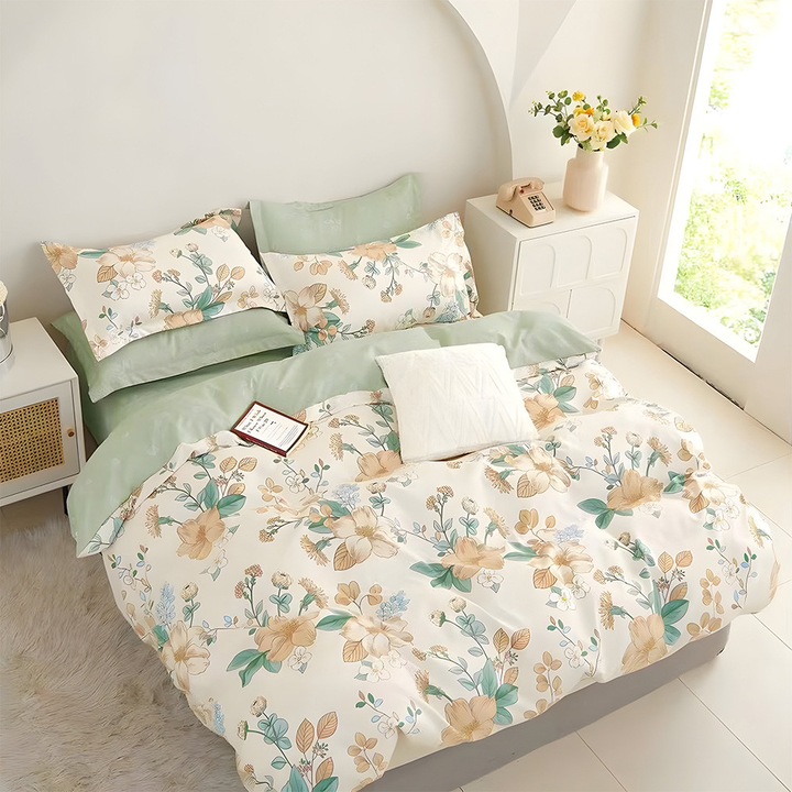 EmonaMall S16346 ágyneműgarnitúra, rugalmas, kétoldalas, 4 huzat, 6 részes, fehér/zöld