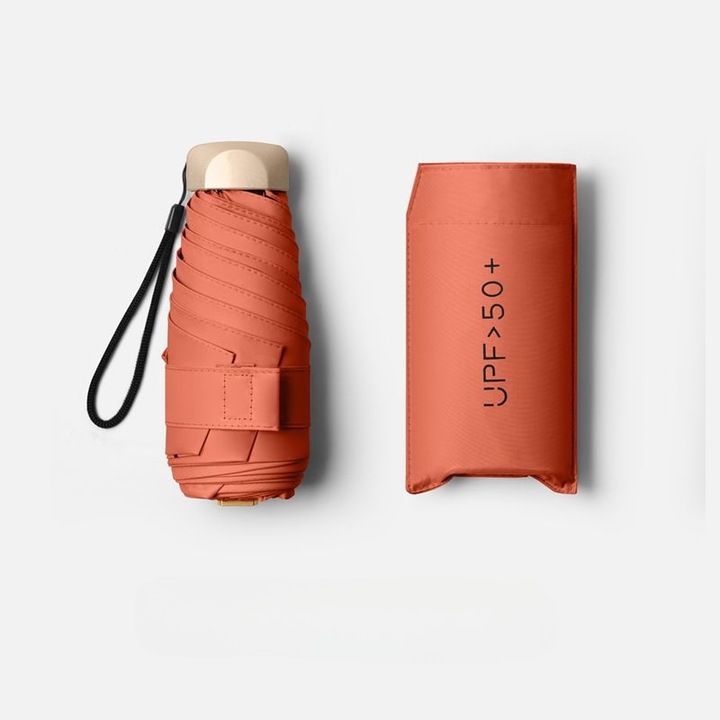 Umbrela pliabila, portabila, rezistenta la UV, rezistenta la vant, portocalie, 1-2 persoane