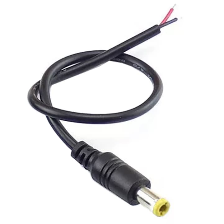 Cablu alimentare cu mufa 5.5 x 2.1mm, tata, 30cm, negru