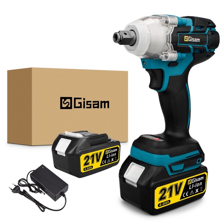 Електрически ударен гайковерт Gisam, 350N.M, Безчетков, 0-4000rpm, черен+син, 1/2"