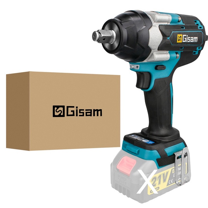 Електрически ударен гайковерт Gisam, 1000N.M, 7200rpm, син, без батерия и зарядно