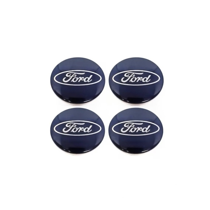 Set 4 capacele roti, pentru gaura centrala, pentru jante de aliaj Ford Focus, Mondeo, Kuga, Fiesta, Fusion, diametru exterior 54 mm, albastru