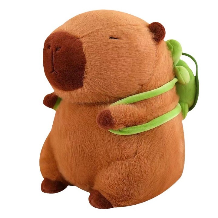 Capibara jucarie de plus, Fantasy, Capybara grasut, 23cm, El cara un rucsac detasabil in forma de broasca testoasa, din bumbac, pufos, blana moale, material fin, animalut plusat, sigur pentru copii, jucarie terapeutica, cadou ideal, personaj cartoon