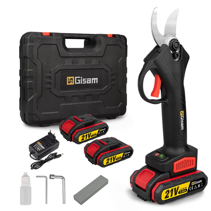 Градинска ножица Gisam, акумулаторна електрическа, острие от волфрамова стомана, черна, 30 мм