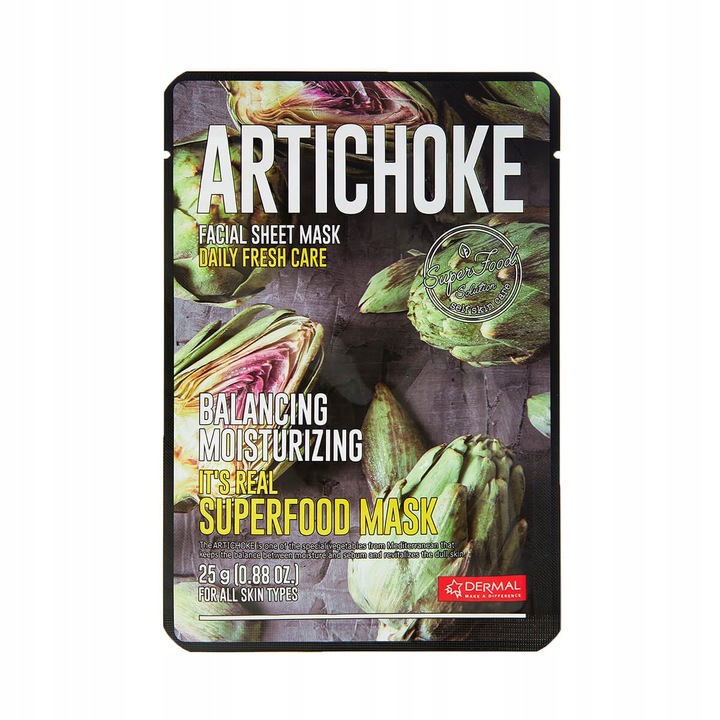 Masca faciala Dermal It's Real Superfood, extract de anghinare, acid hialuronic, 25 ml