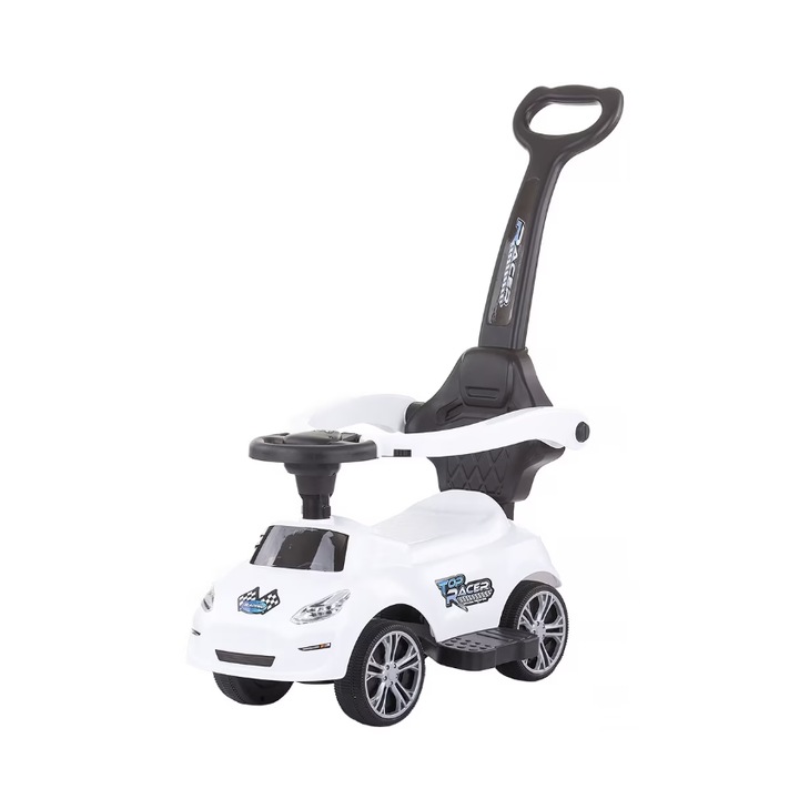 Бебешка и детска кола JRH, Little Bird, С музика и светлини, Подвижна дръжка за бутане за родители, Тротинетка без педали, За вътрешна и външна употреба, Бяла