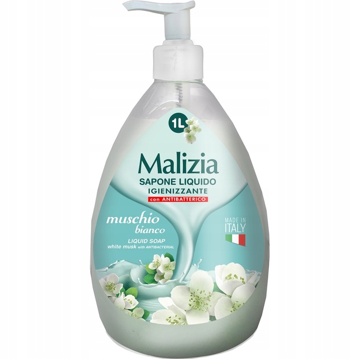 Sapun lichid Malizia Muschio Bianco, 1000 ml, alb