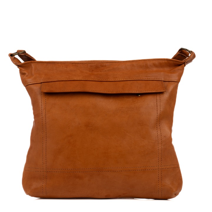 Geanta Messenger Zumra, din piele naturala full grain, maro, 36x34x5 cm