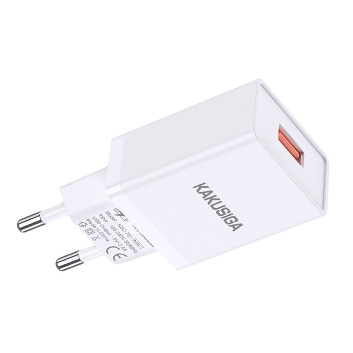 Prémium hálózati töltő, adaptív gyorstöltés, 2.4A USB-A, fehér