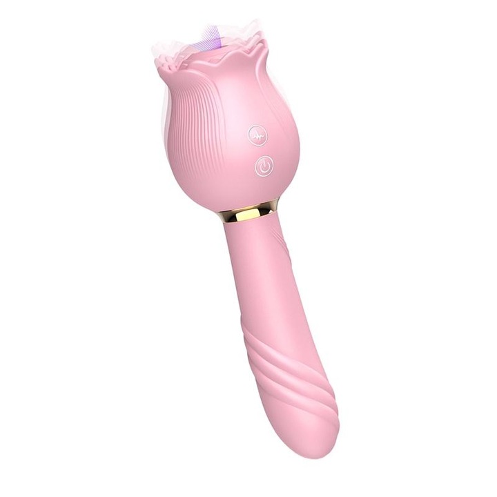 Klitorisz vibrátor, szívás funkció, 12 rezgésmóddal, szilikon, vízálló, rózsaszín, 185x58x33mm