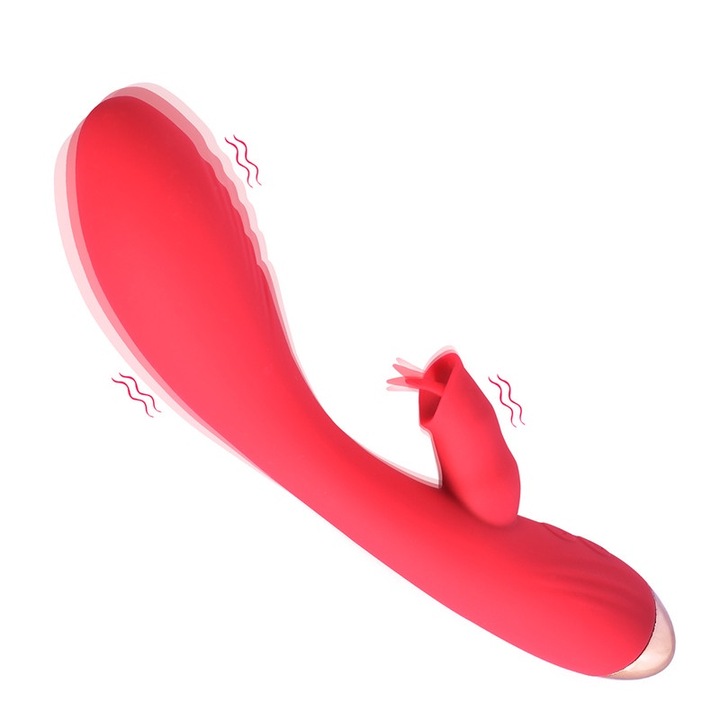 Klitorisz és G-pont vibrátor, szilikon vízálló, piros, 8,3 hüvelykes