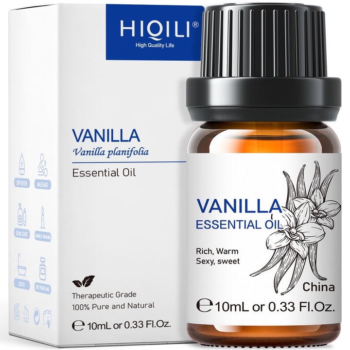 Ulei esential de vanilie HIQILI, pur 100%, distilare cu abur, 10ml, aroma exotica