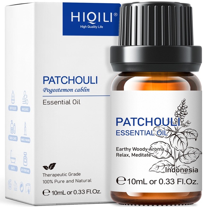 Ulei esential Patchouli HIQILI, 100% pur, extractie prin distilare, 10ml