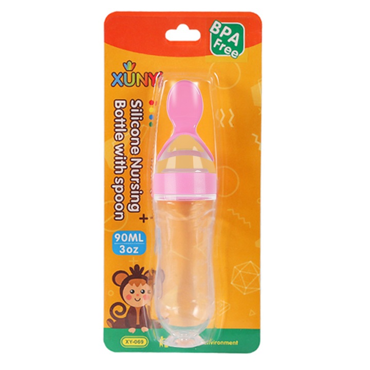 Etetőeszköz babáknak, Szilikon, rózsaszín, tapadókoronggal, 90ml