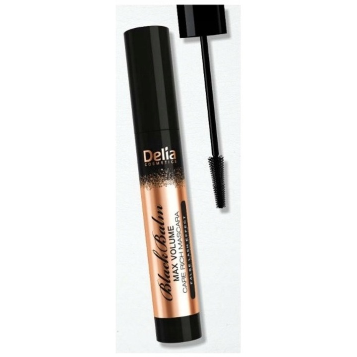 Mascara Delia Cosmetics Black Balm, efect de volum maxim, cu ulei argan si germeni de grau, 14ml