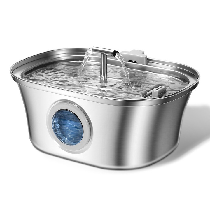 Fantana automata pentru animale, 3.2L, inox, cu fereastra nivel apa