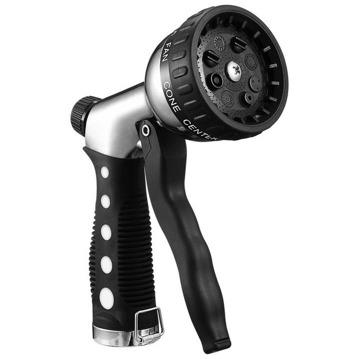 Пистолет за градина, 7 функции, противоплъзгащ, хром, регулиране на потока