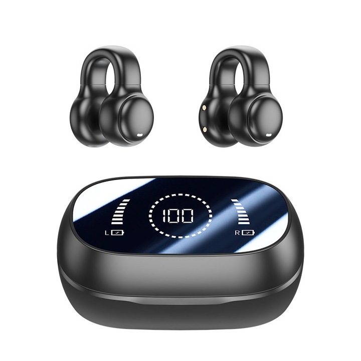 Безжични слушалки, Bluetooth 5.3, Цифров дисплей, HD микрофони, Шумоподтискане, Батерия 480mAh, Автономия 4-8 часа, Съвместимост с водоустойчивост, NFC, Универсален, ABS, Восък, Черен