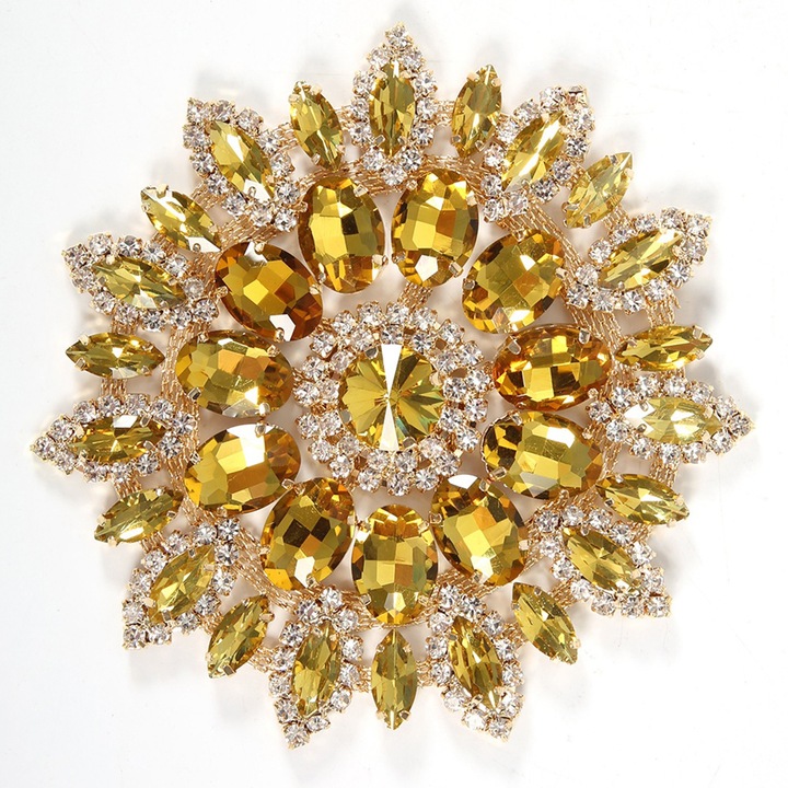 Üveg strasszból készült dekoráció, QttvbTna, arany alap, 11 cm, sárga