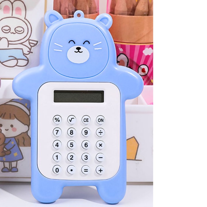 Калкулатор мини, стил мече, 8 цифри, син