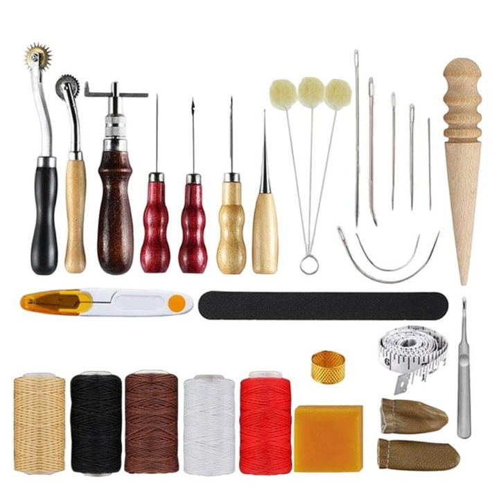 Комплект от 30 инструмента за обработка на кожа QttvbTna, Steel, Multicolor