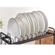 Raft scurgator de vase etajat cu suport, tacamuri, Pahare, Tocator, Tava de scurgere, 2 Nivele, Negru, Metal, 30 x 40 x 25 cm