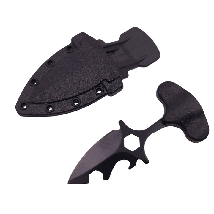 Depox® taktikai vadászkés, törött lándzsa, 8 cm, fekete, hüvely övcsipesszel