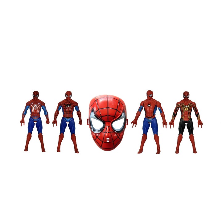 Set 4 Figurine Ultimate SpiderMan 17 cm, si masca, rosu, HAPPY JOKER®