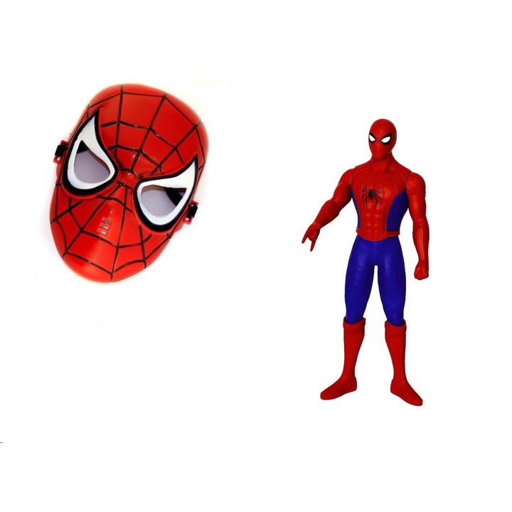 Figurina articulata Spiderman Avengers, 22 cm, si Masca, plastic 21 cm, rosu - albastru, HAPPY JOKER®