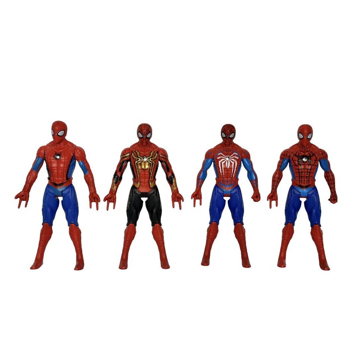 Set 4 figurine super eroi, Spiderman, iluminate led si articulate, 17 cm, +4 ani, HAPPY JOKER®