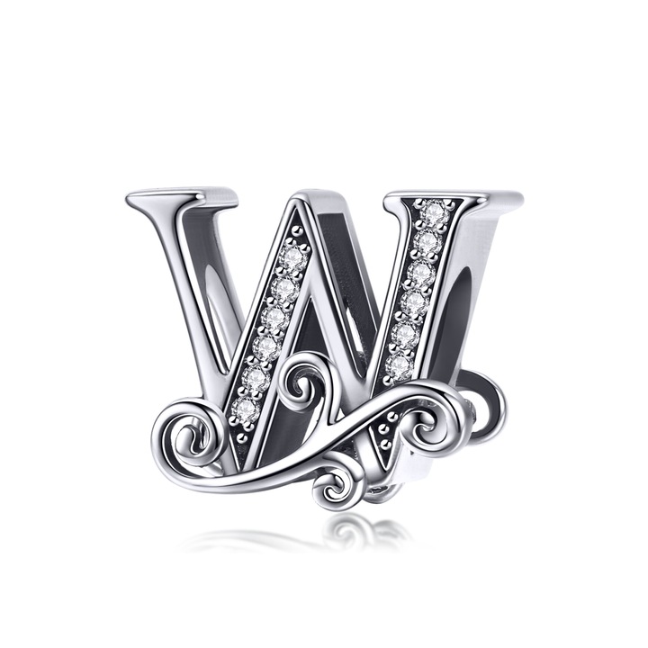 Lorrifal medál, ezüst 925, W betű, Pandora karkötőhöz